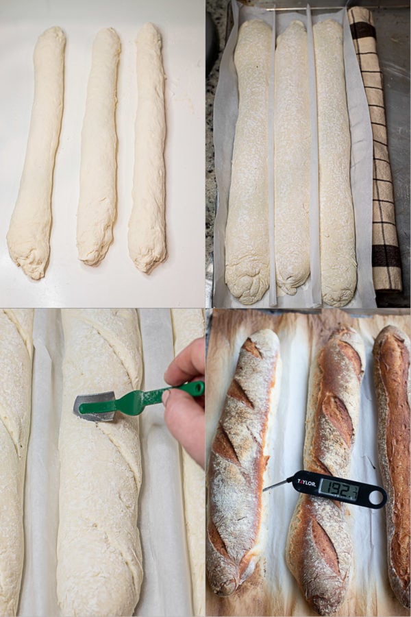 Baguettes from being shaped, to being baked (step by step pictures).