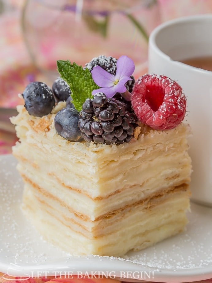 King of Napoleons goes Rectangular topped with fresh berries. 