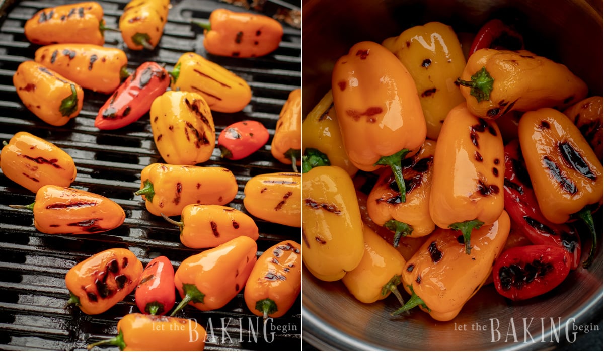 How to grill bell peppers and place them in a bowl.