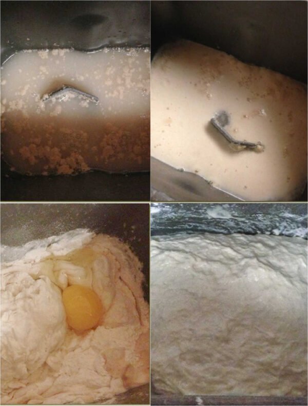 Step by step collage on how to make homemade dough for pizza. 