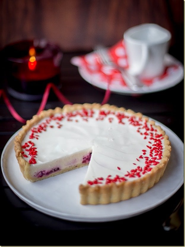 Creamy flan-like Cheesecake Tart with Blackberries by LettheBakingBeginBlog.com