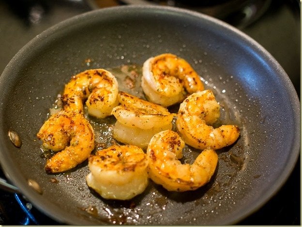 How to saute the garlic shrimp in a skillet. 