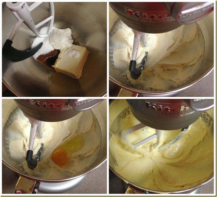 Step by step visuals of making the cheesecake swirl part of the cheesecake brownies.