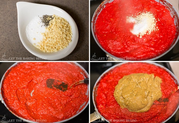 How to add salt, pepper, garlic and pureed eggplant and stir to combine.