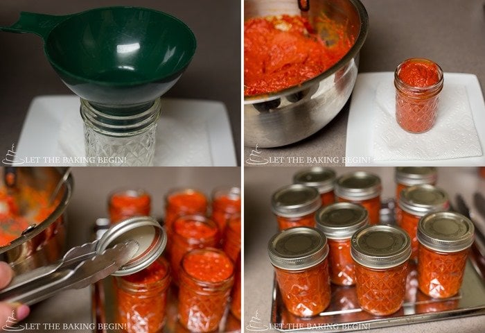 How to add the pepper dip spread into the mason jars. 
