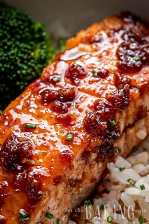 Honey glazed salmon with a sticky garlic ginger glaze