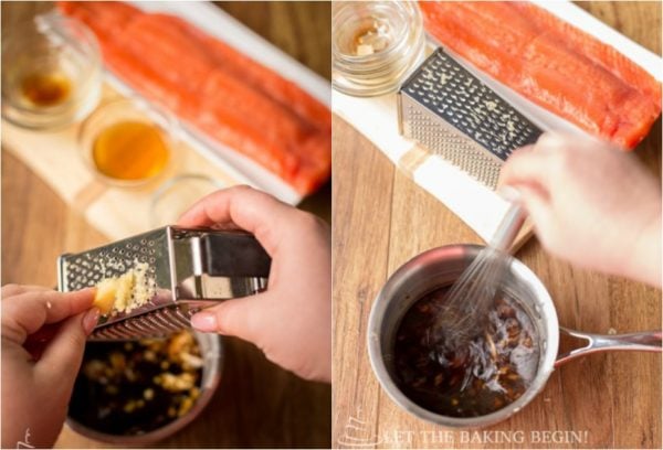 Step by step pictures on how to make the ginger garlic salmon glaze . 