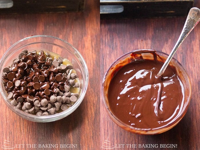 How to microwave chocolate chips and butter until chocolate is melted. 