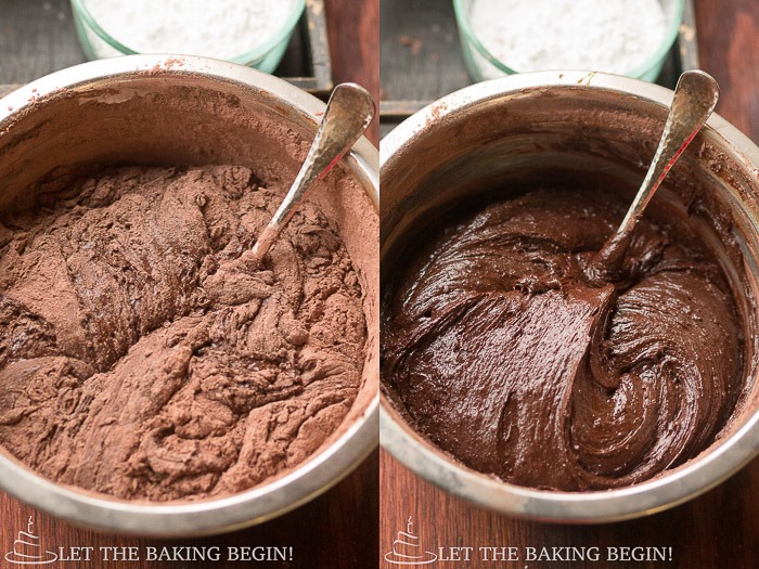 How to add melted chocolate to the mixture until well combined. 
