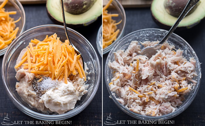 How to make tuna by combining all ingredients in a bowl and mixing together with a spoon. 