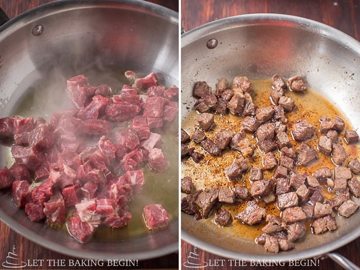 How to cook the beef in a skillet.