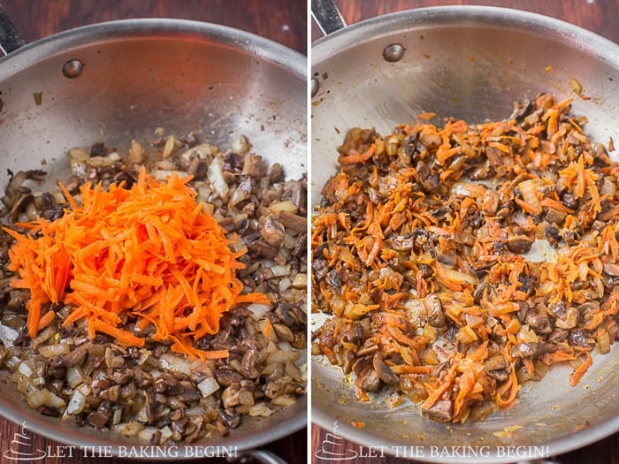 How to add carrots to mixture and cook. 