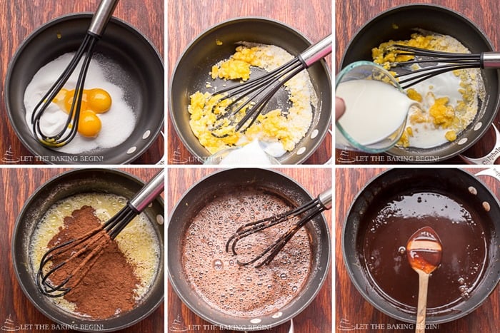  Preparing the chocolate custard buttercream. 