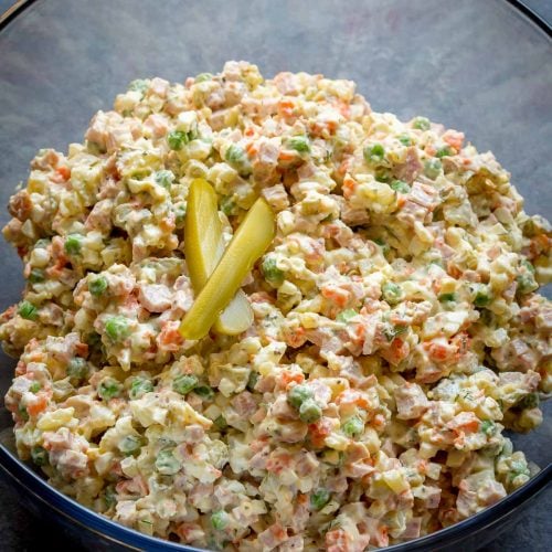 Olivier Russian Potato Salad - You should try this fancied up potato salad and see why our family has been making it for years!