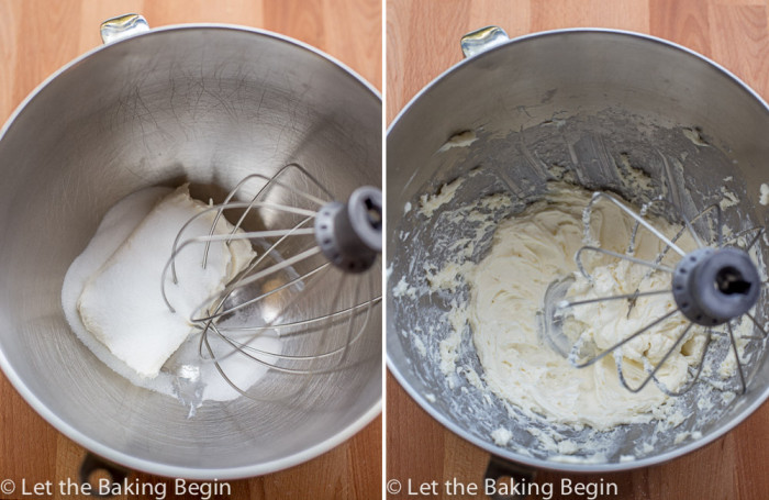 How to whisk together cream cheese and sugar until smooth and lump free.