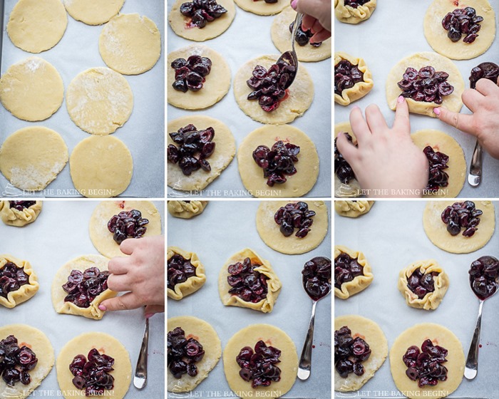 How to fill dough with cherry filling and fold galettes.