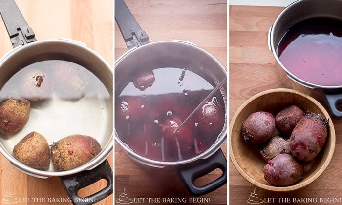 How to boil beets in a pot of water.