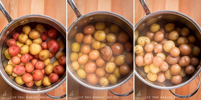 Step by step pictures on how to prepare the little potatoes right before pan searing! 