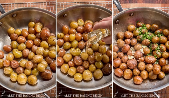 Pan Seared Parmesan Little Potatoes recipe pan seared with olive oil, white wine, and seasoning.