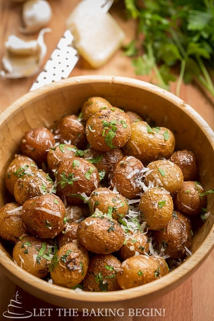 Pan Seared Parmesan Little Potatoes - I like to make these potatoes for an after church lunch, since they come together quickly and my whole family loves how creamy and flavorful they are | LetTheBakingBeginBlog.com | @Letthebakingbgn