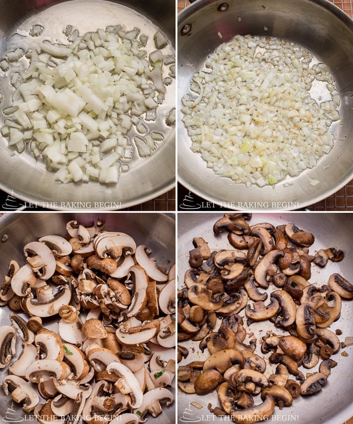 Sautéing the onions and mushrooms for this creamy potato recipe. 