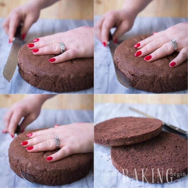 How to cut the chocolate sponge cake into perfect layers.