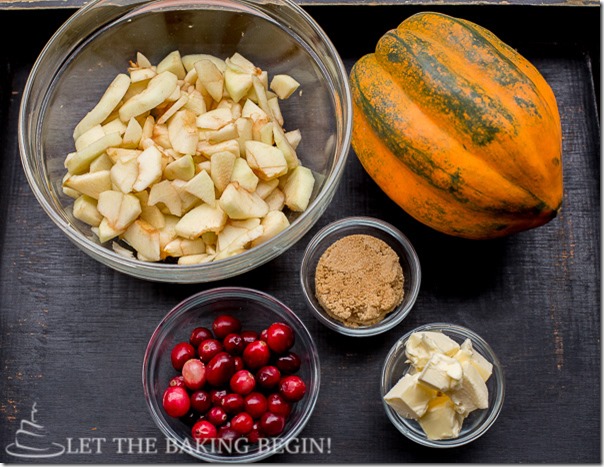All the ingredients needed for this easy acorn squash recipe. 