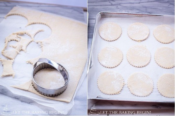 How to cut the puff pastry into small circles with a liner. 