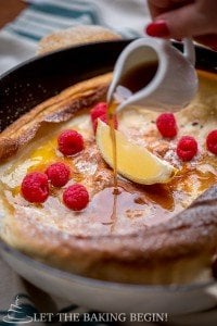 Shake and Bake Dutch Baby Pancakes - Put Eggs, Sugar, Milk and Flour in a jar and shake, then bake in the oven for 15 minutes. Can breakfast get any easier? | by LetTheBakingBeginBlog.com | @Letthebakingbg