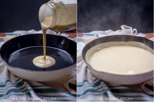 How to add mixture into a hot skillet and swirl around skillet until evenly spread. 