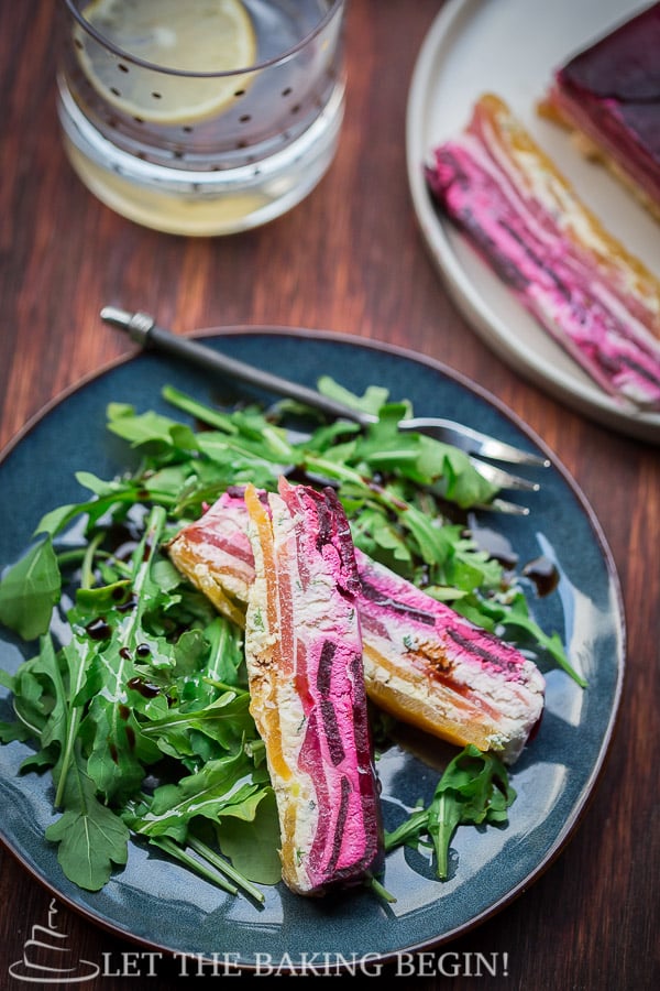 Beet and Herbed Goat Cheese Terrine - Goat cheese mixed with herbs and spices, then spread between layers of multicolored beets. | By Let the Baking Begin! 