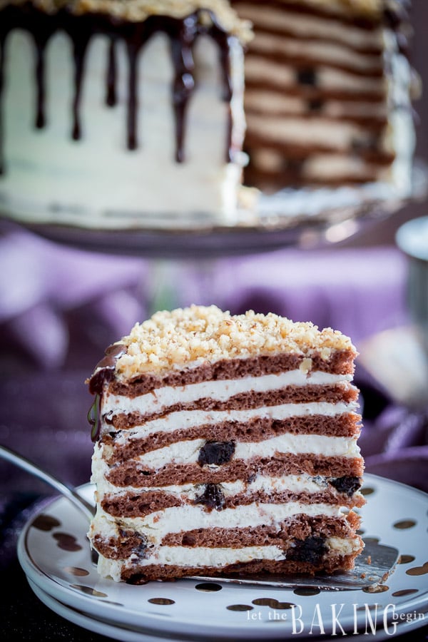 Chocolate Cake with Plums, Walnuts and Sour Cream Frosting | By Let the Baking Begin! 