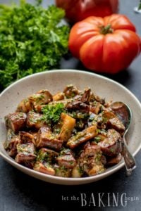 Grilled Eggplant in Sweet Chili Garlic Sauce - this simple eggplant recipe can be made with either stir-fried, grilled or roasted eggplants. Just cook the eggplant, then combine with garlic, sweet spicy chili sauce and herbs and you've got the best eggplant recipe out there.