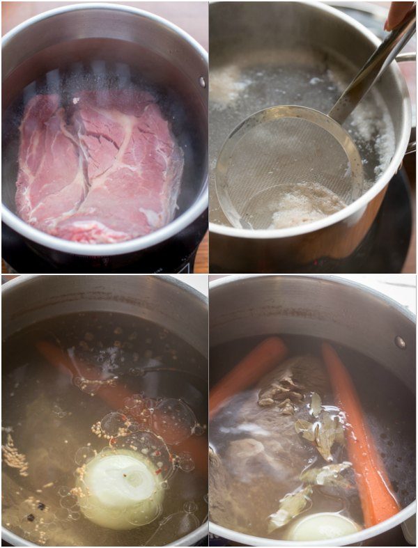 o How to boil the beef chuck, carrots, and onions in a pot. 