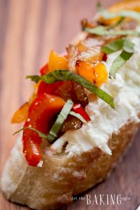 Caramelized Onion, Bell Pepper and Goat Cheese Crostini | Let the Baking Begin