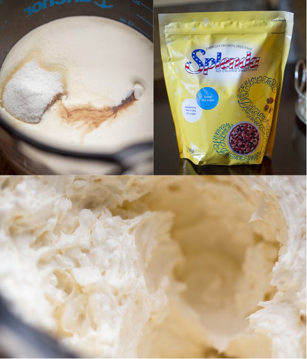 How to mix Splenda, vanilla extract, and whipping cream into a bowl until smooth. 
