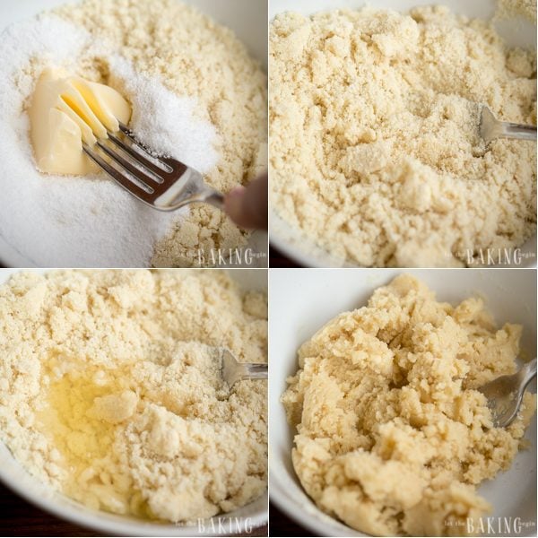 How to make almond crust with almond flour, splenda, egg white, and room temperature butter.
