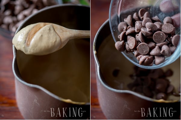 Making the pot de crème with chocolate chip morsels
