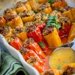 Baby Peppers stuffed with Sausage and Rice, dinner has never been more delicious! | by Let the Baking Begin!