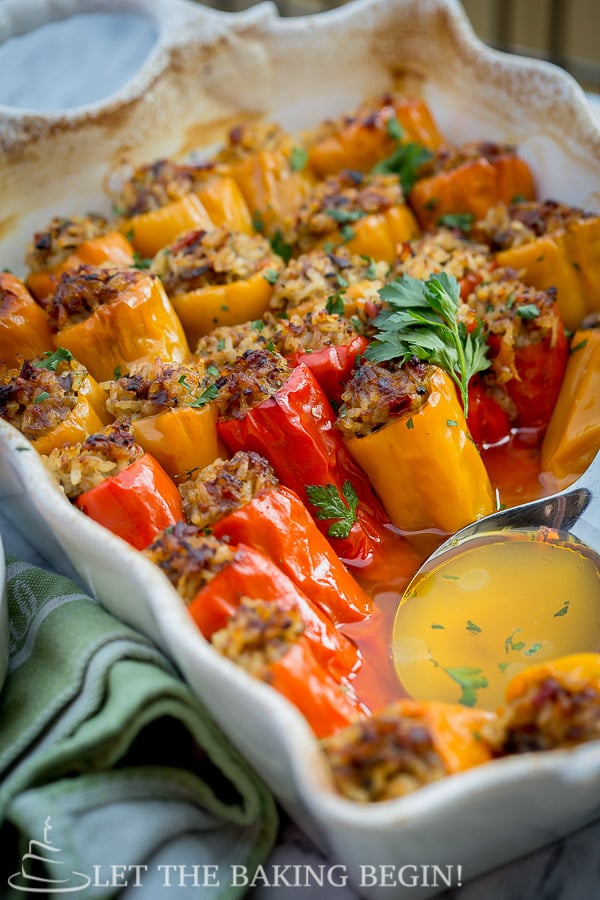 Mini Peppers stuffed with Sausage and Rice, dinner has never been more delicious! | by Let the Baking Begin!