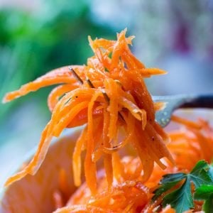 Spicy Korean Carrots - A must-have recipe for grilling season. A mix of garlic, coriander, hot oil and other spices transform the carrots into something unbelievable! | Let the Baking Begin!