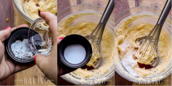 How to add baking soda, vinegar, and baking powder and whisk until smooth.
