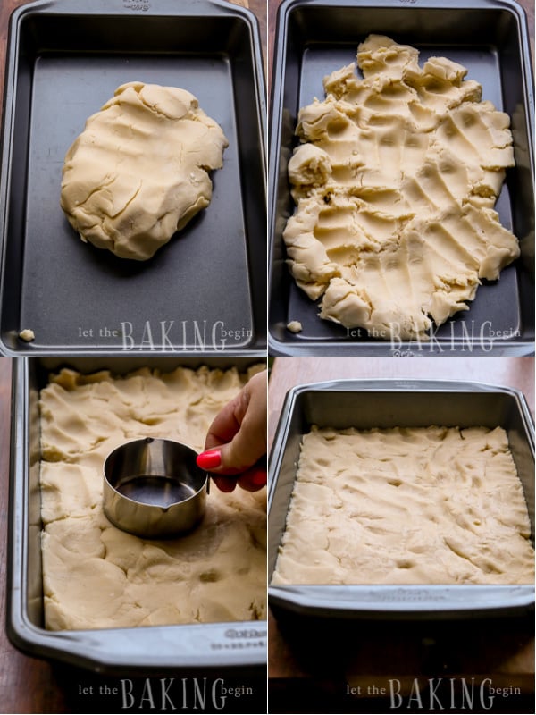 How to spread dough onto a baking pan and spread with a measuring cup.