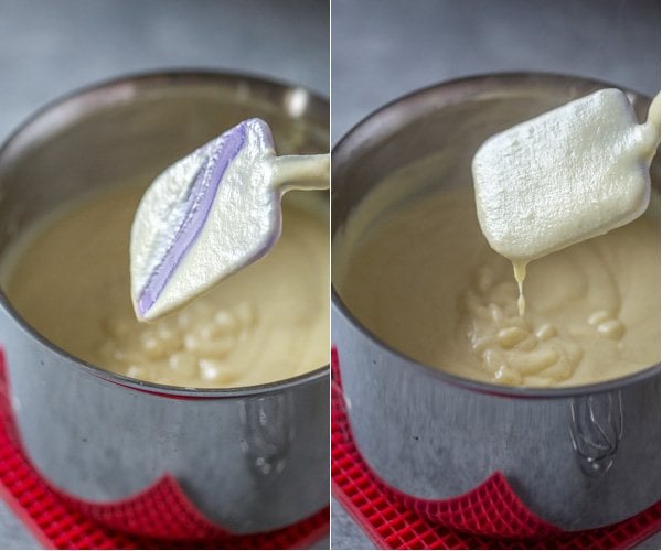 How to stir custard in a pot with a spatula.