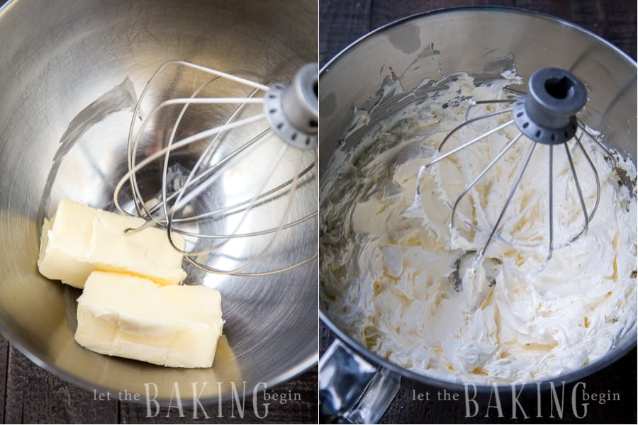 Creaming butter in a kitchen aid with the whisk.