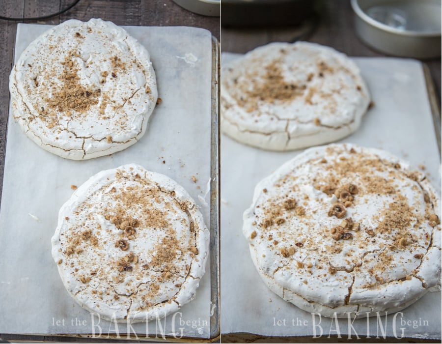 How to top meringue with hazelnuts and bake until your preference.