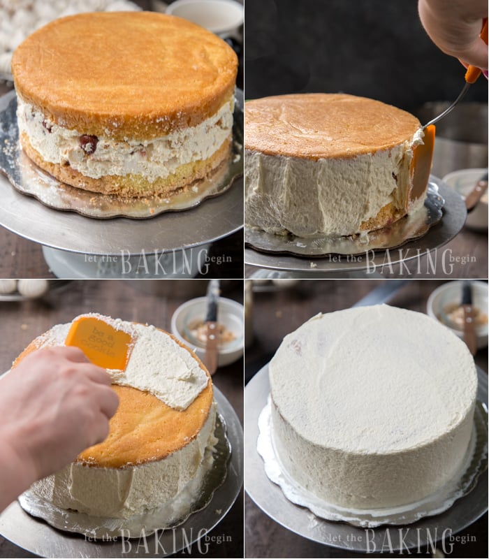 How to take out cake ring and use the remaining buttercream to smooth out edges on top of the cake.