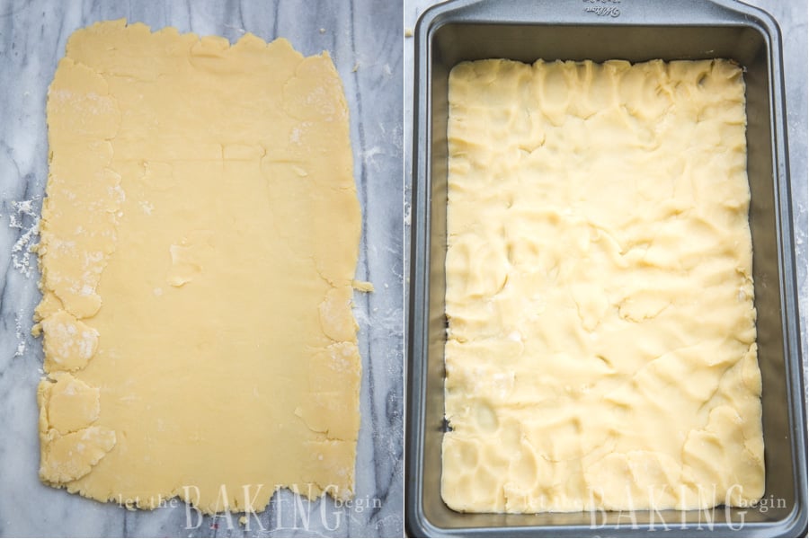 How to line basic pirog dough in a baking pan.