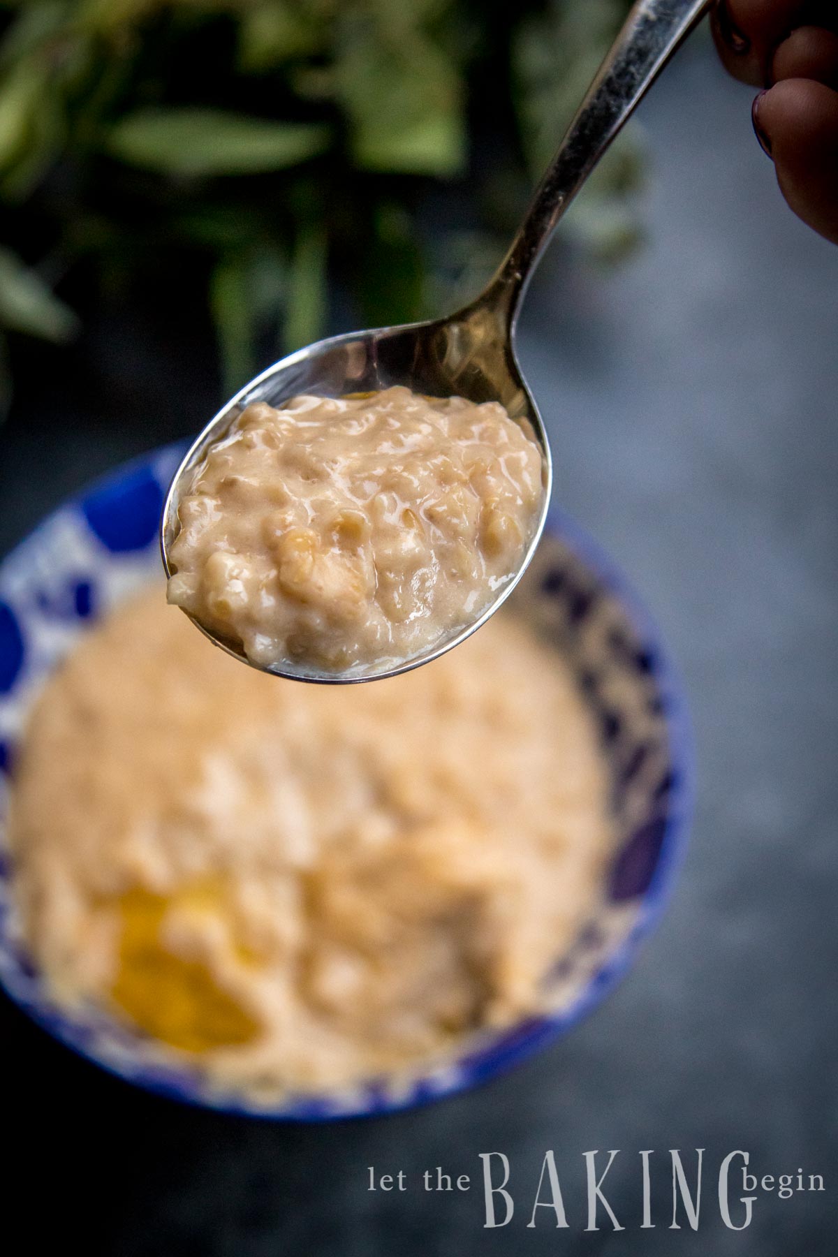 A spoonful of creamy pressure cooker oatmeal.