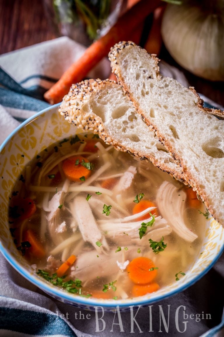 Bowl of Instant Pot chicken noodle soup